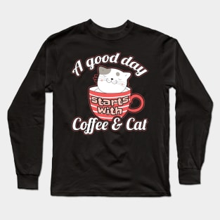 Cat and Coffee Kitty Mom Cat Lady Long Sleeve T-Shirt